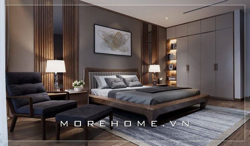 Mẫu giường ngủ gỗ gỗ óc chó cao cấp với kiểu dáng đơn giản nhưng tinh tế trong đường nét, tạo điểm nhấn nổi bật cho căn phòng.